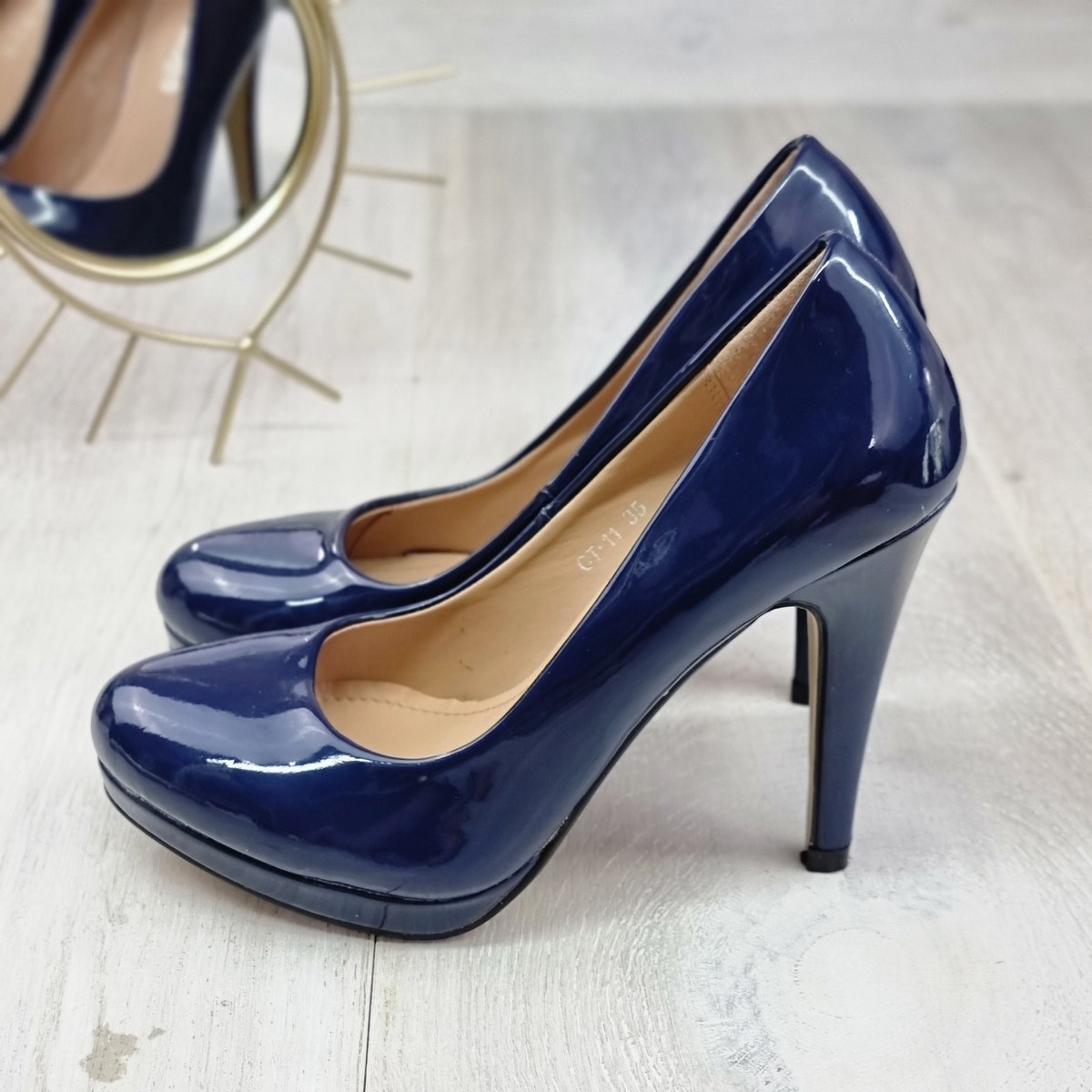 Pantofi dama bleumarin cu toc lagle