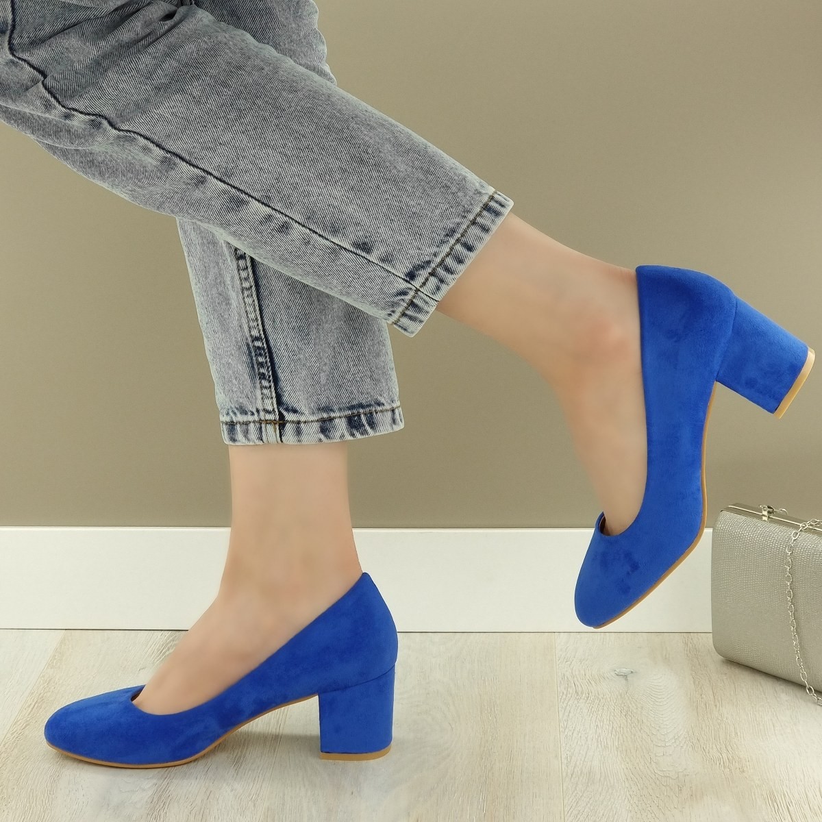 Pantofi dama albastri cu toc lahela