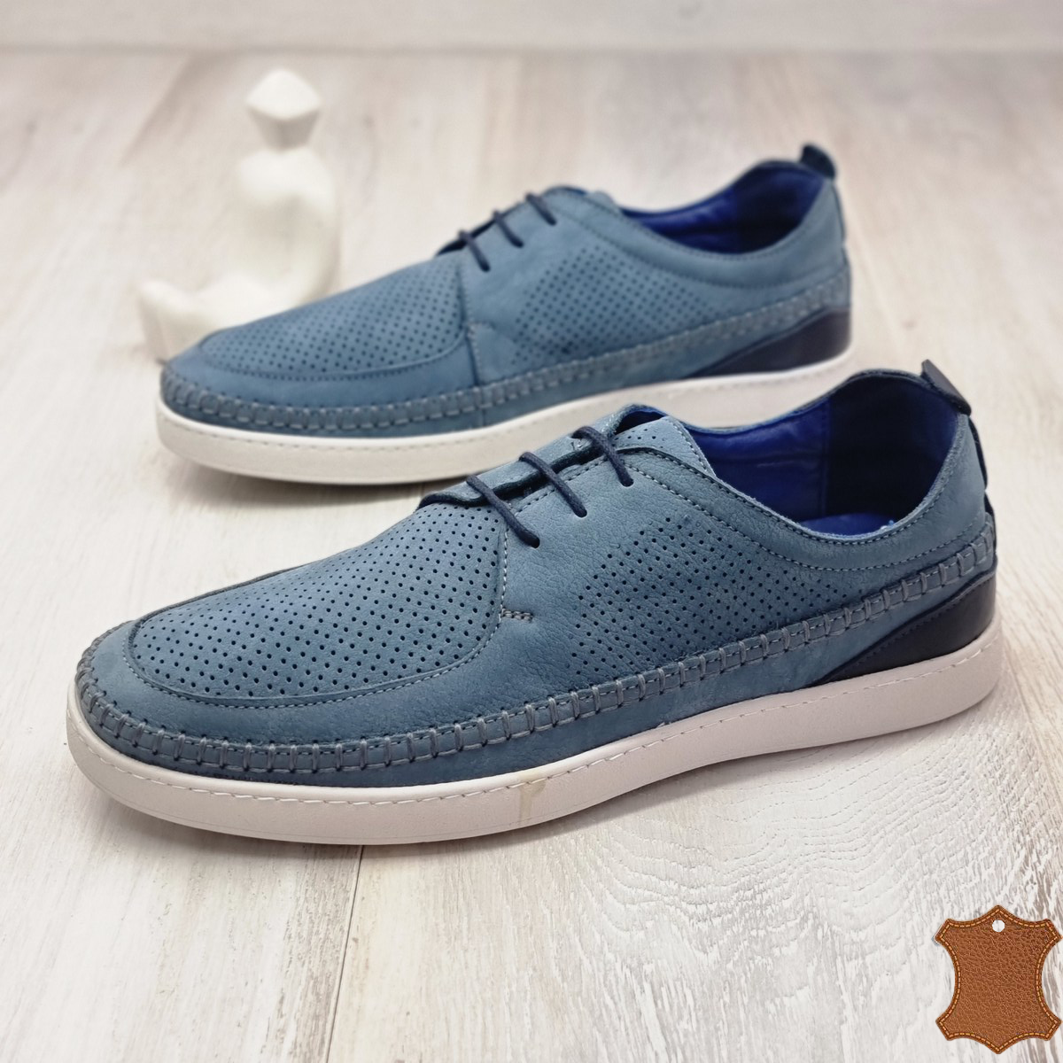 Pantofi barbat bleu piele naturala walker