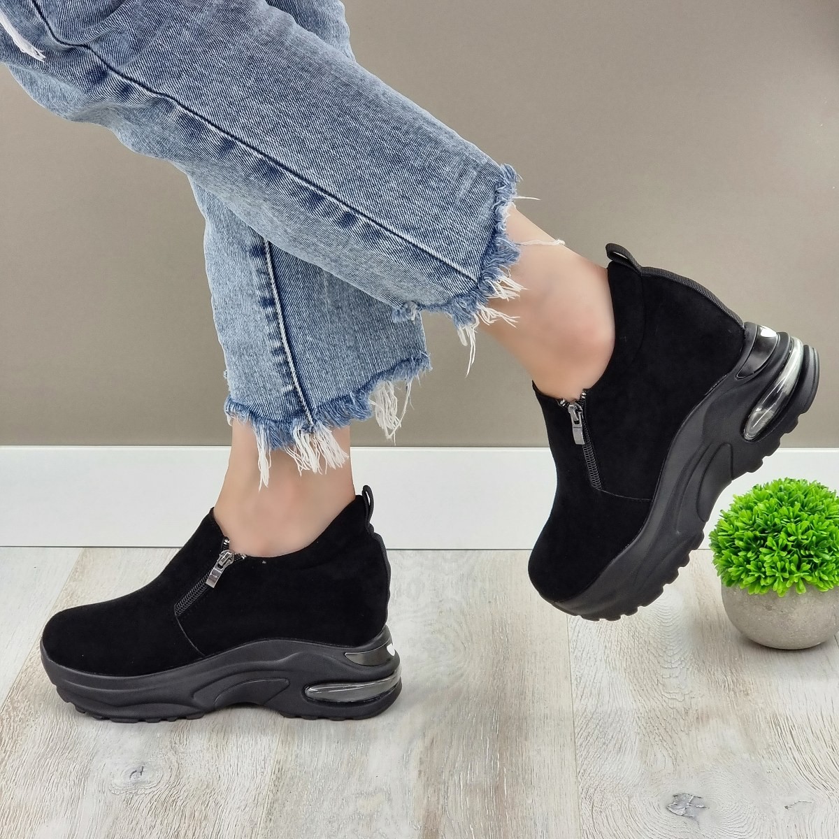 Pantofi sport dama cu platforma negri savina