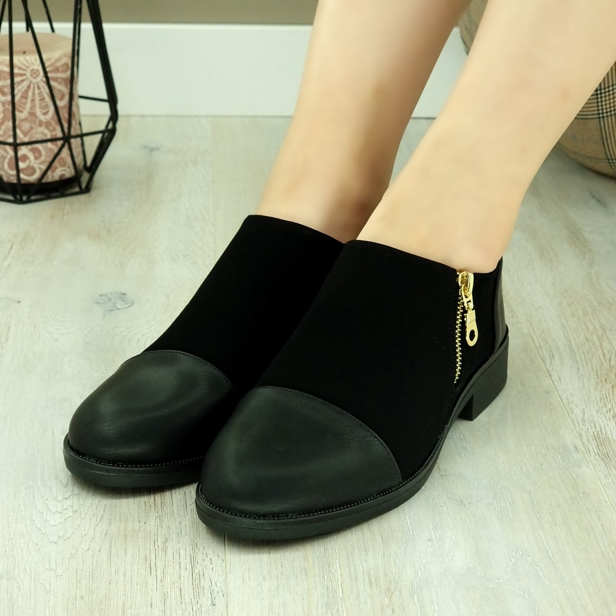 Pantofi sport dama negru mat cu fermoar zandophen