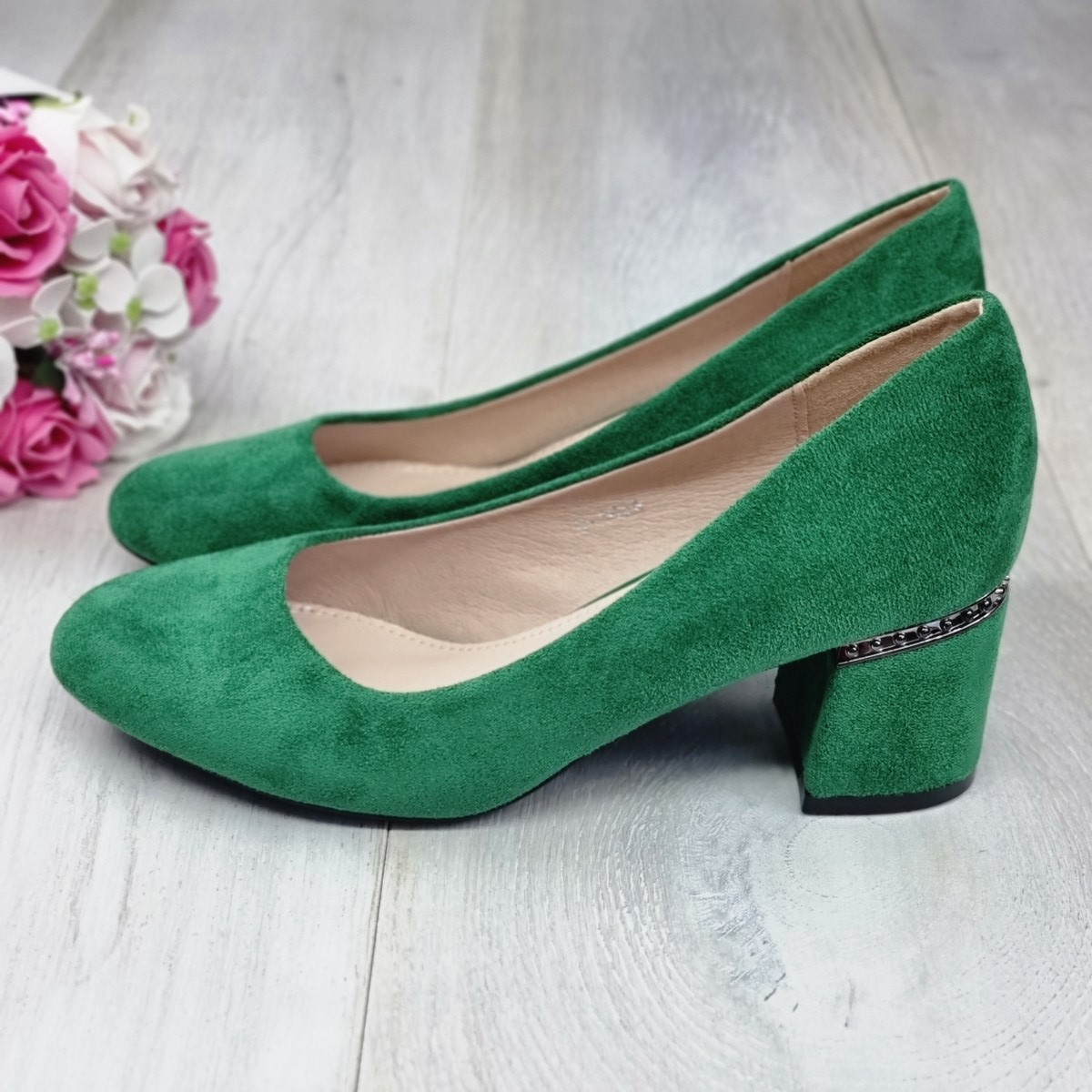 Pantofi damă verzi cu toc domini