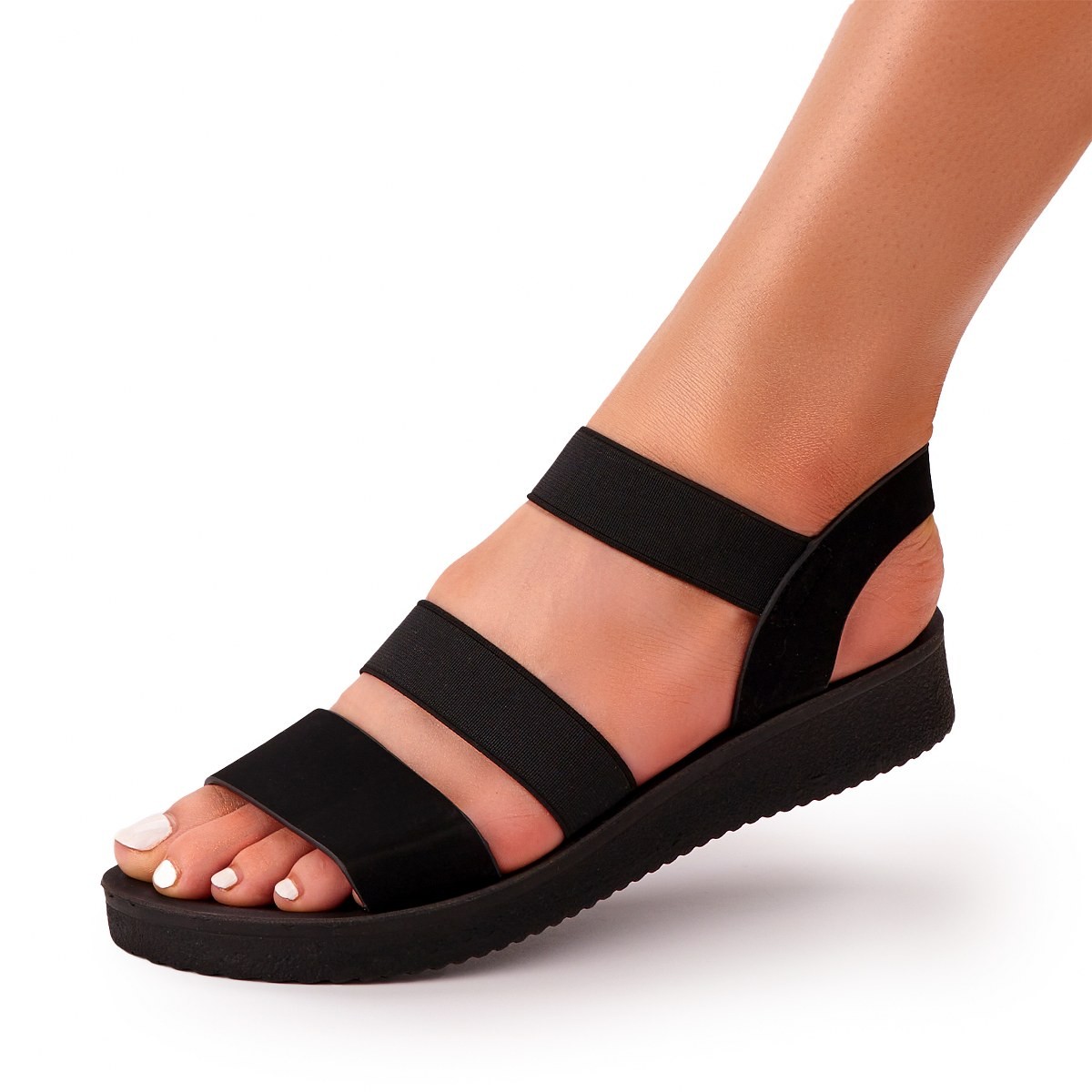 Sandale dama negre cu elastic lopia