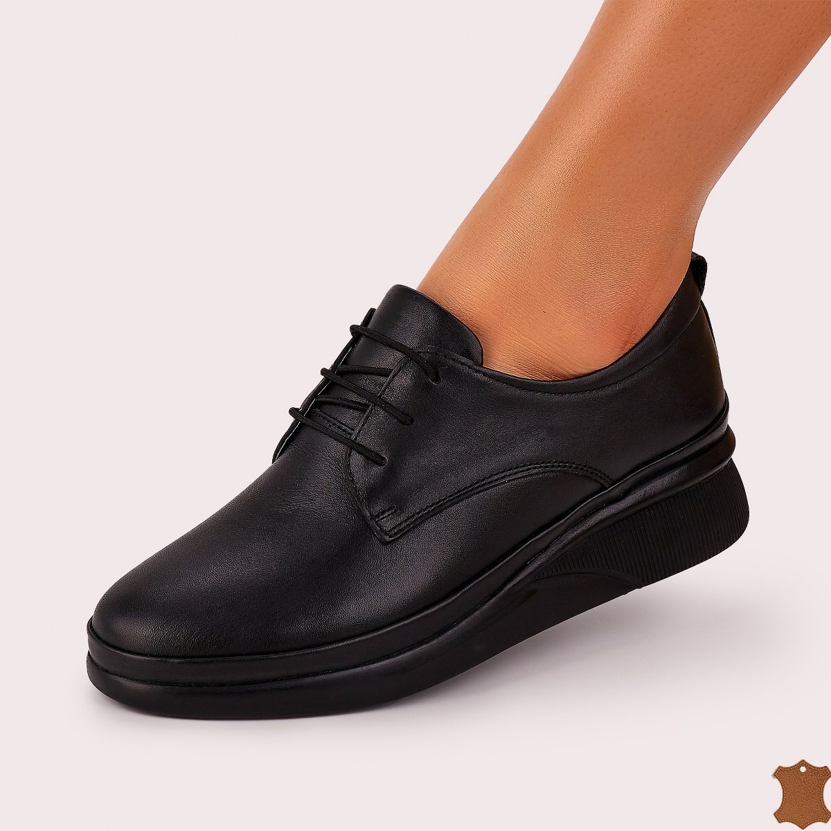 Pantofi sport dama negru mat piele naturala frya