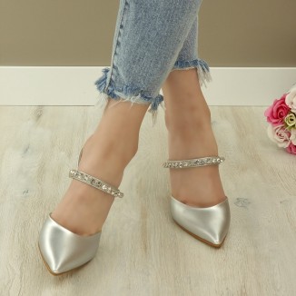 Pantofi Dama Argintii Cu Toc Istas