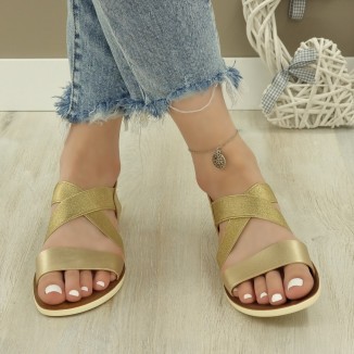 Sandale Dama Aurii Cu Elastic Muna