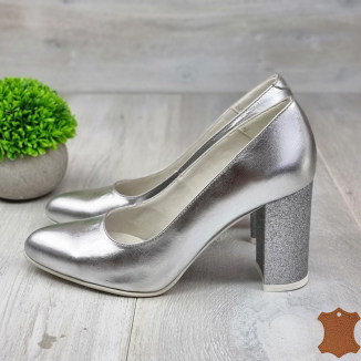 Pantofi Dama Argintii Piele Naturala Idonea
