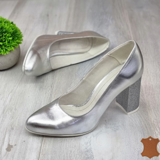 Pantofi Dama Argintii Piele Naturala Idonea