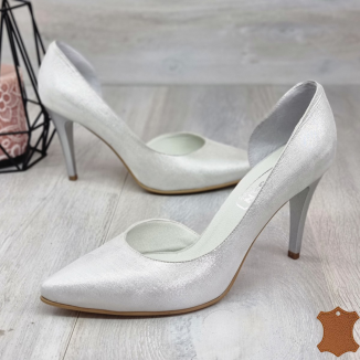 Pantofi Stiletto Dama Argintii Piele Naturala Iha