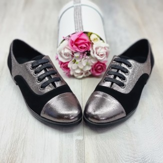 Pantofi Casual Dama Negru/Gri Cu Siret Paige