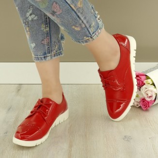 Pantofi Casual Dama Rosii Cu Siret Parvaneh