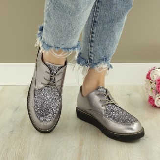 Pantofi Casual Sport Dama Argintii Cu Siret Ragle