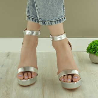 Sandale Cu Toc Subtire Dama Argintii Umay