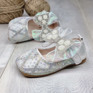 Pantofi Fată Argintii Cu Baretă Thesan