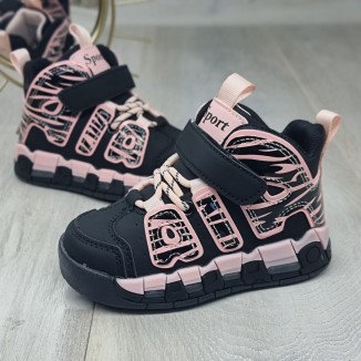 Sneakersi Fata Negru/Roz Cu Siret Tomi