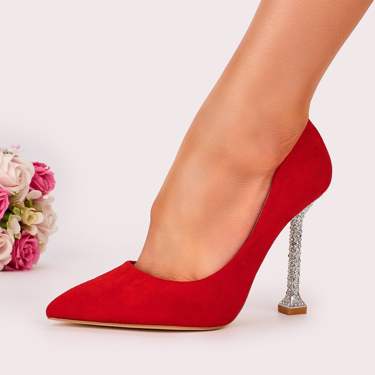 Pantofi Stiletto Dama Rosii Cu Toc Flame