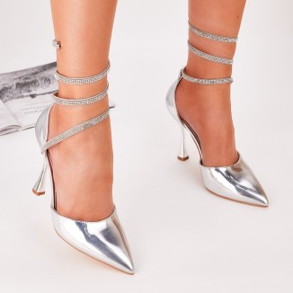 Pantofi Dama Argintii Cu Toc Clada