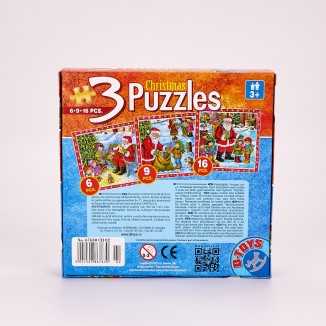 3 puzzles cu Mos Craciun - 6, 9 si 16 piese