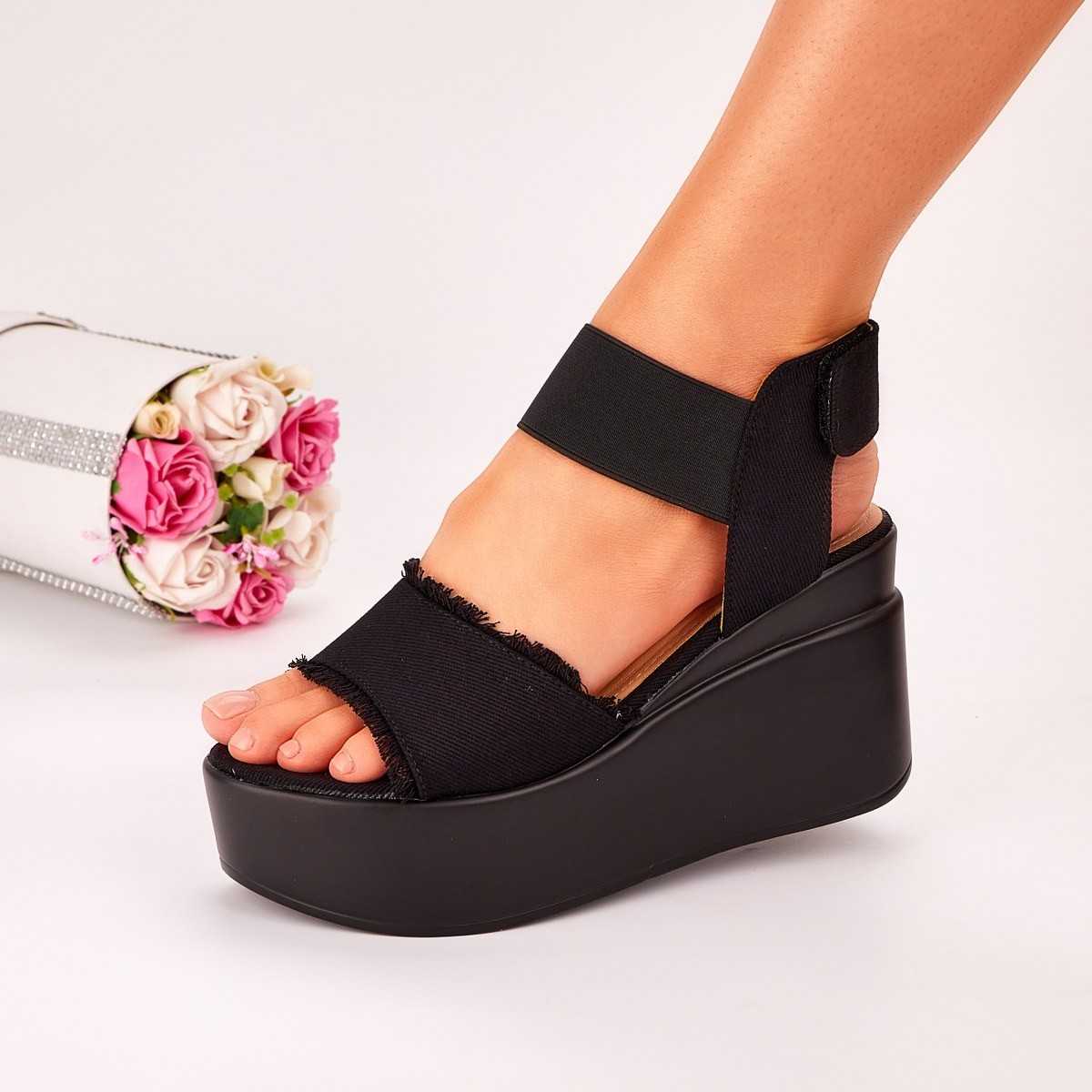 Sandale Dama Cu Platforma Negre Koni