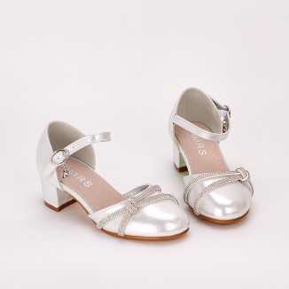 Pantofi Fata Argintii Cu Bareta Bixa