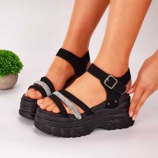 Sandale Cu Platforma Dama Negre Cu Bareta Hange